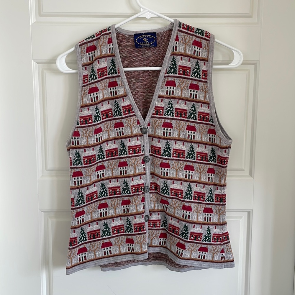Vintage Chelsea Cambell Sweater Vest Christmas Houses
